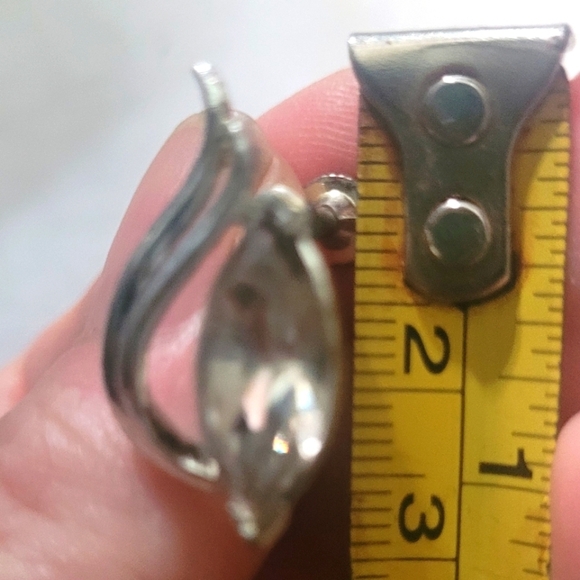 Earrings Screw on clip Silver plated Marquis cut cubic zirconia Vintage
